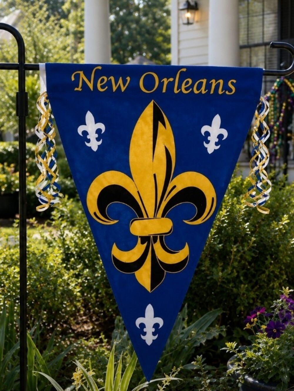 New Orleans Fleur-de-Lis Garden Flag 28" x 40" Mardi Gras Blue Gold Nylon NIP